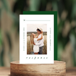 Modern Minimal Emerald Green Photo Wedding RSVP Kaartje