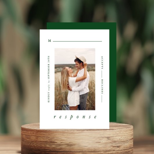 Modern Minimal Emerald Green Photo Wedding RSVP Kaartje