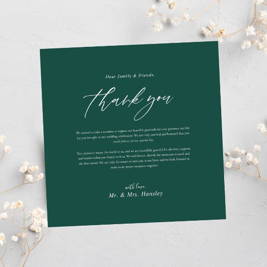 Modern Minimal Emerald Green Wedding Bedankkaart