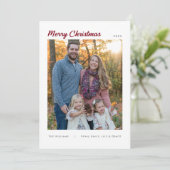 Modern Minimal Family Three Photo Merry Christmas  Feestdagenkaart (Staand voorkant)