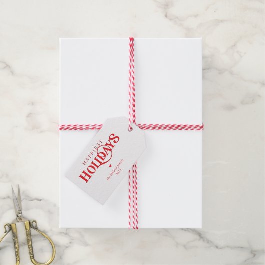 MODERN Minimal Feestelijk Rood Goud Gelukkigste fe Cadeaulabel (Met Touw)