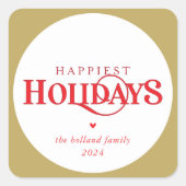 MODERN Minimal Feestelijk Rood Goud Gelukkigste fe Vierkante Sticker (Voorkant)