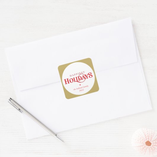 MODERN Minimal Feestelijk Rood Goud Gelukkigste fe Vierkante Sticker (Envelop)
