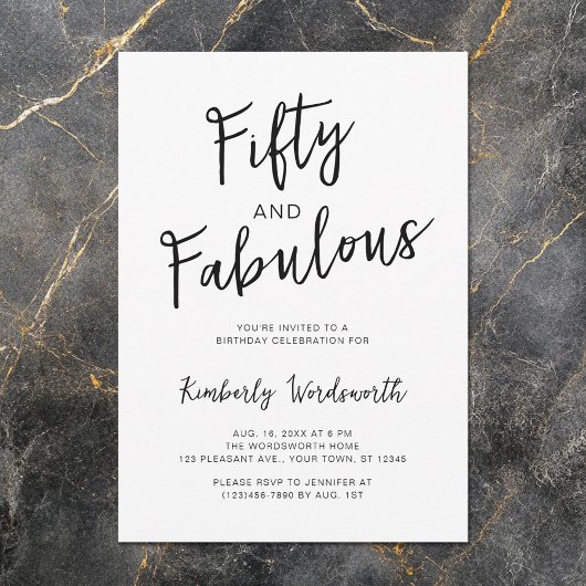 Modern Minimal Fifty and Fabulous 50th Birthday Kaart
