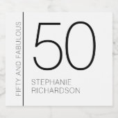Modern Minimal Fifty and Fabulous 50th Birthday Sparkling Wijnetiket (Enkel label)