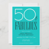 Modern Minimal Fifty Fabulous Bright Aqua Birthday Kaart (Voorkant)