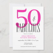 Modern Minimal Fifty Fabulous Bright Pink Birthday Kaart (Voorkant)