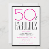 Modern Minimal Fifty Fabulous Pink White Birthday Kaart (Voorkant)