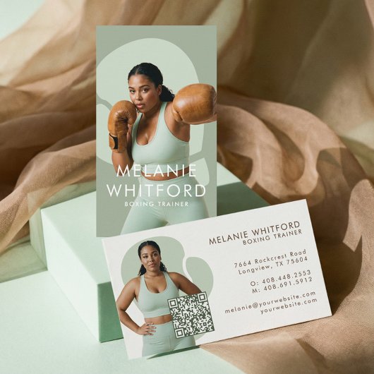Modern Minimal Fitness Boxing Trainer Photo QR Visitekaartje