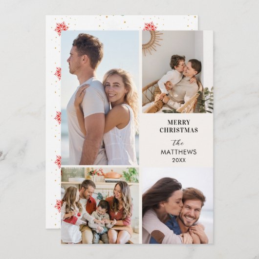 Modern Minimal Four Photo Collage Christmas Feestdagenkaart (Voorkant / Achterkant)
