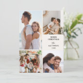 Modern Minimal Four Photo Collage Christmas Feestdagenkaart (Staand voorkant)
