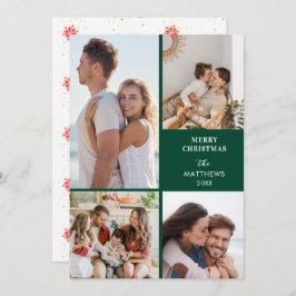 Modern Minimal Four Photo Collage Christmas Feestdagenkaart