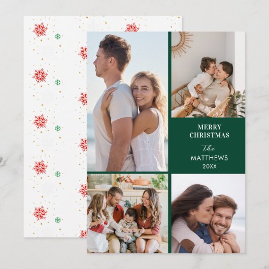 Modern Minimal Four Photo Collage Christmas Feestdagenkaart (Voorkant / Achterkant)
