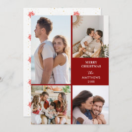 Modern Minimal Four Photo Collage Christmas Feestdagenkaart