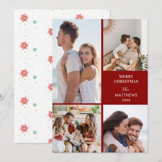 Modern Minimal Four Photo Collage Christmas Feestdagenkaart (Voorkant / Achterkant)
