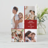 Modern Minimal Four Photo Collage Christmas Feestdagenkaart (Staand voorkant)
