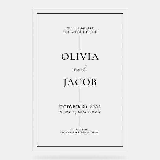Modern Minimal Frosted Wedding Welkom Acryl Bord (Voorkant)
