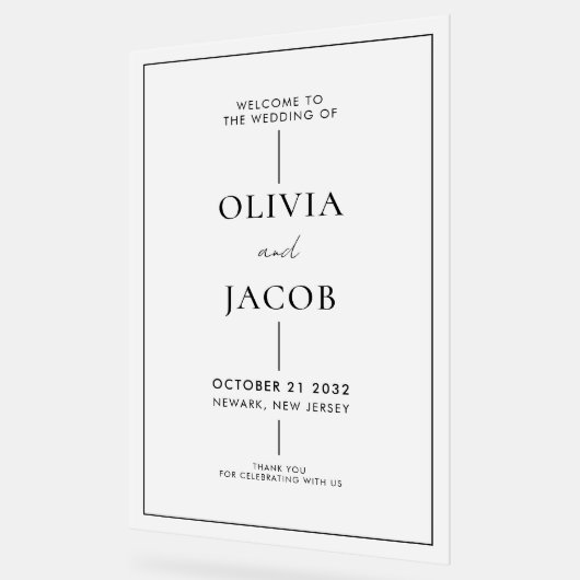 Modern Minimal Frosted Wedding Welkom Acryl Bord (Hoek)