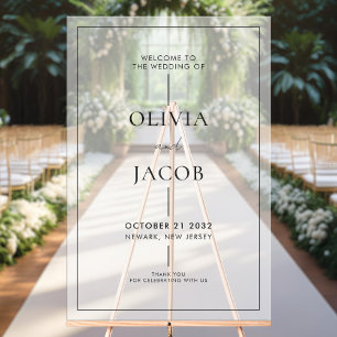 Modern Minimal Frosted Wedding Welkom Acryl Bord