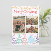 Modern Minimal Fun 3 Photo Doodle Christmas Feestdagenkaart (Staand voorkant)