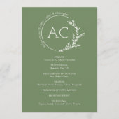 Modern Minimal gebladerte gedempt olijfgroen bruil Programmakaart (Voorkant)