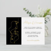 Modern Minimal Gold Black Line Art Wedding  Folie Uitnodiging (Staand Voorkant)