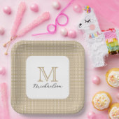 Modern Minimal Gold Elegant Monogram Papieren Bordje (Feest)