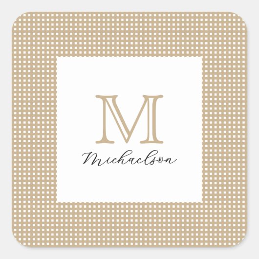 Modern Minimal Gold Elegant Monogram Vierkante Sticker (Voorkant)