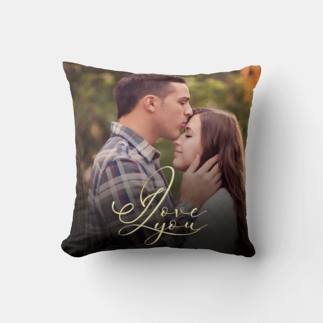 Modern Minimal Gold I Love You Typography Photo  Kussen (Voorkant)