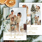 Modern Minimal Gold Script 5 Photo Merry Christmas Feestdagenkaart