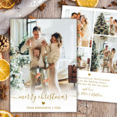 Modern Minimal Gold Script 5 Photo Merry Christmas Feestdagenkaart