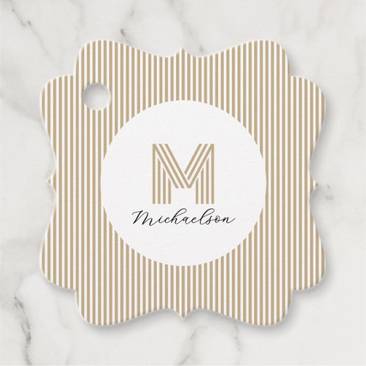 Modern Minimal Gold Stripes Monogram Bedankjes Labels (Voorkant)