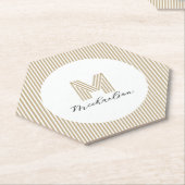 Modern Minimal Gold Stripes Monogram Kartonnen Onderzetters (Schuin)