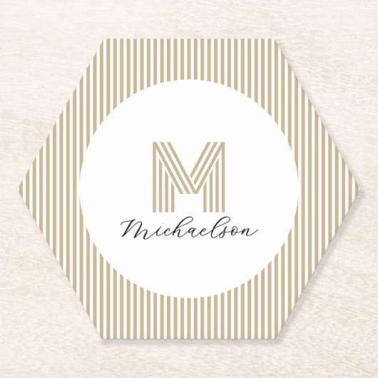 Modern Minimal Gold Stripes Monogram Kartonnen Onderzetters (Voorkant)