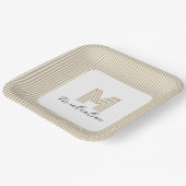 Modern Minimal Gold Stripes Monogram Papieren Bordje (Gebogen)