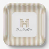 Modern Minimal Gold Stripes Monogram Papieren Bordje (Voorkant)