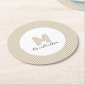 Modern Minimal Gold Stripes Monogram Ronde Kartonnen Onderzetter (Gebogen)
