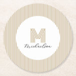 Modern Minimal Gold Stripes Monogram Ronde Kartonnen Onderzetter<br><div class="desc">Modern Minimal Gold Stripes Monogram Paper Coaster you can customize with your monogram and name. Available in several shapes.</div>