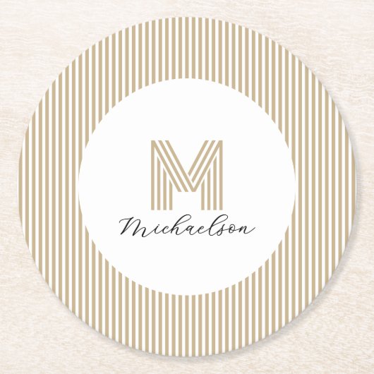 Modern Minimal Gold Stripes Monogram Ronde Kartonnen Onderzetter (Voorkant)