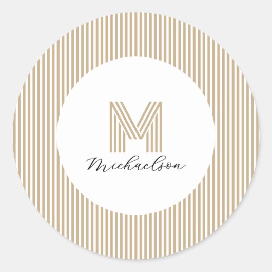 Modern Minimal Gold Stripes Monogram Ronde Sticker (Voorkant)