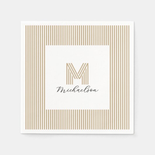Modern Minimal Gold Stripes Monogram Servet (Voorkant)