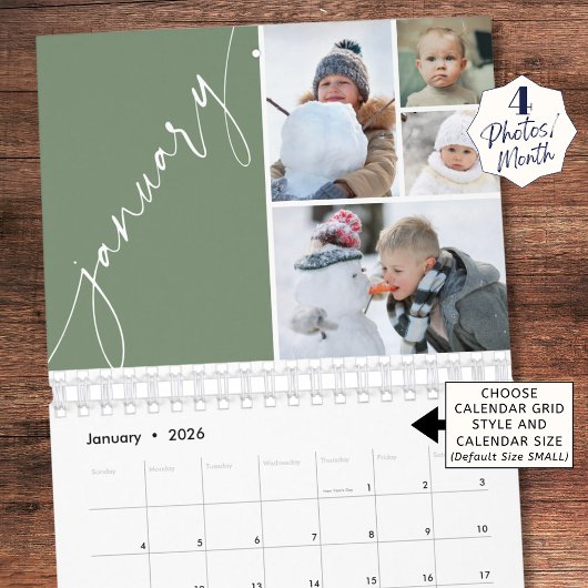 Modern Minimal Green 4 Photos Per Month Kalender