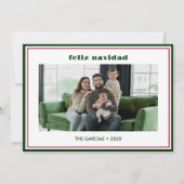 Modern Minimal Green Border Photo Feliz Navidad Feestdagenkaart (Voorkant)