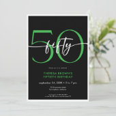 Modern Minimal Green Fifty Script Verjaardag QR Kaart (Staand voorkant)