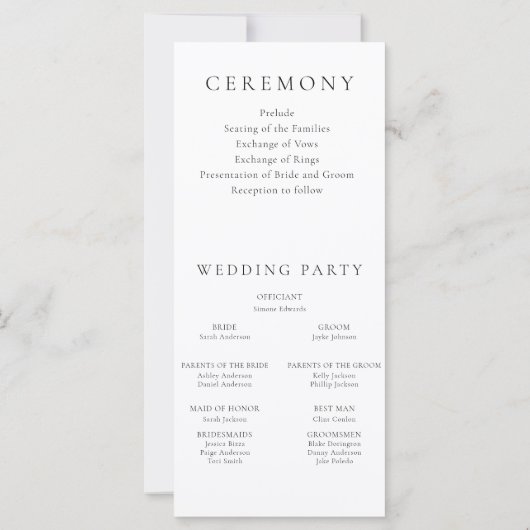 Modern Minimal Green Leaf Wedding Ceremony Program (Achterkant)