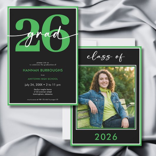 Modern Minimal Green Script Graduation Party Kaart