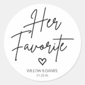 Modern minimal haar favoriete huwelijksgunst ronde sticker (Voorkant)