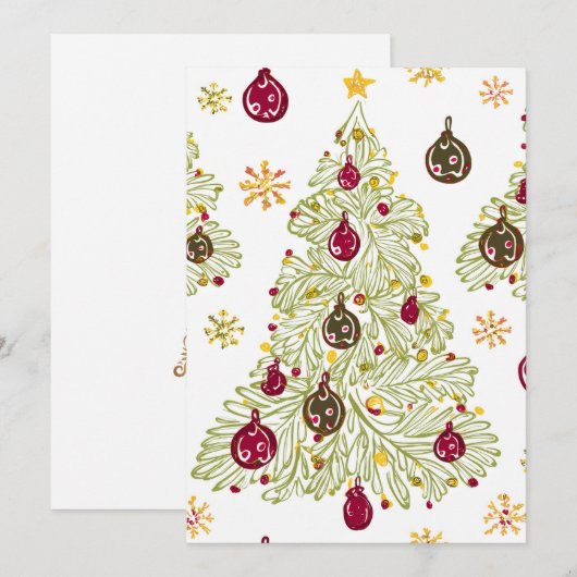 Modern minimal hand drawn Christmas New year card Feestdagenkaart (Voorkant / Achterkant)