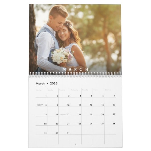 Modern Minimal Heart Customizable Family Photo Kalender (Mar 2026)