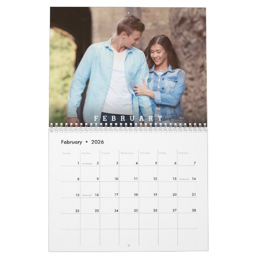 Modern Minimal Heart Customizable Family Photo Kalender (Feb 2026)